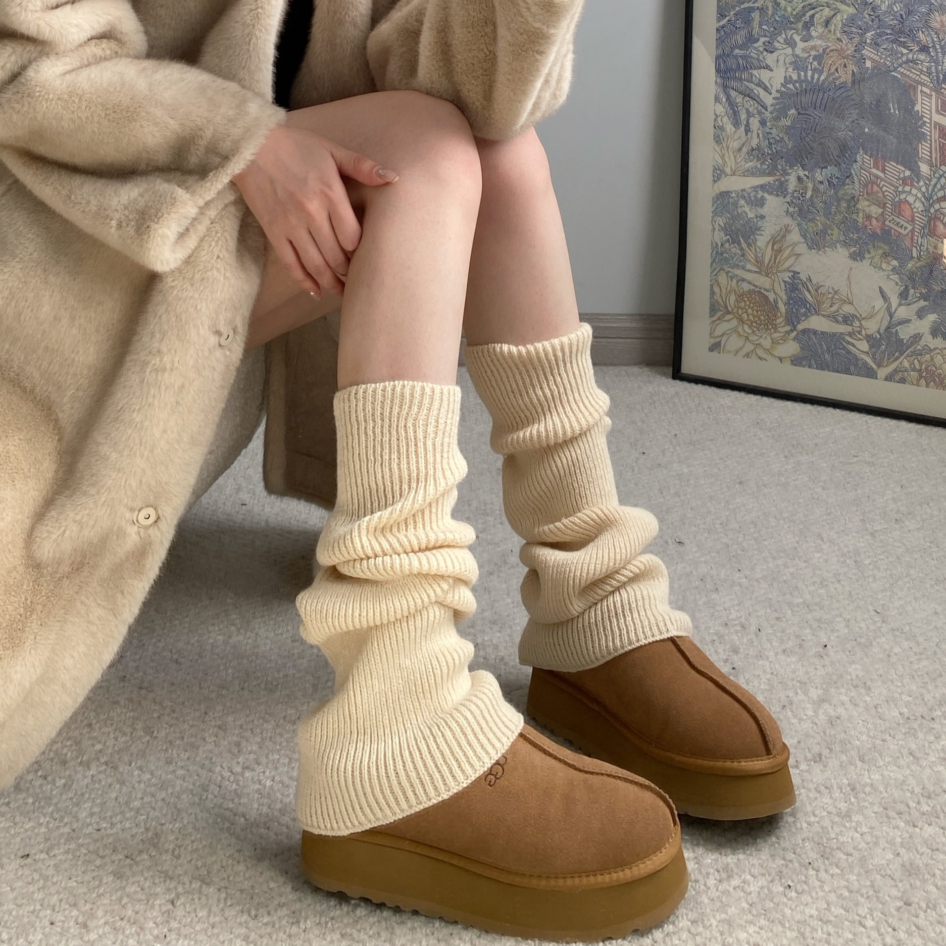 加厚奶白色羊毛袜套堆堆袜