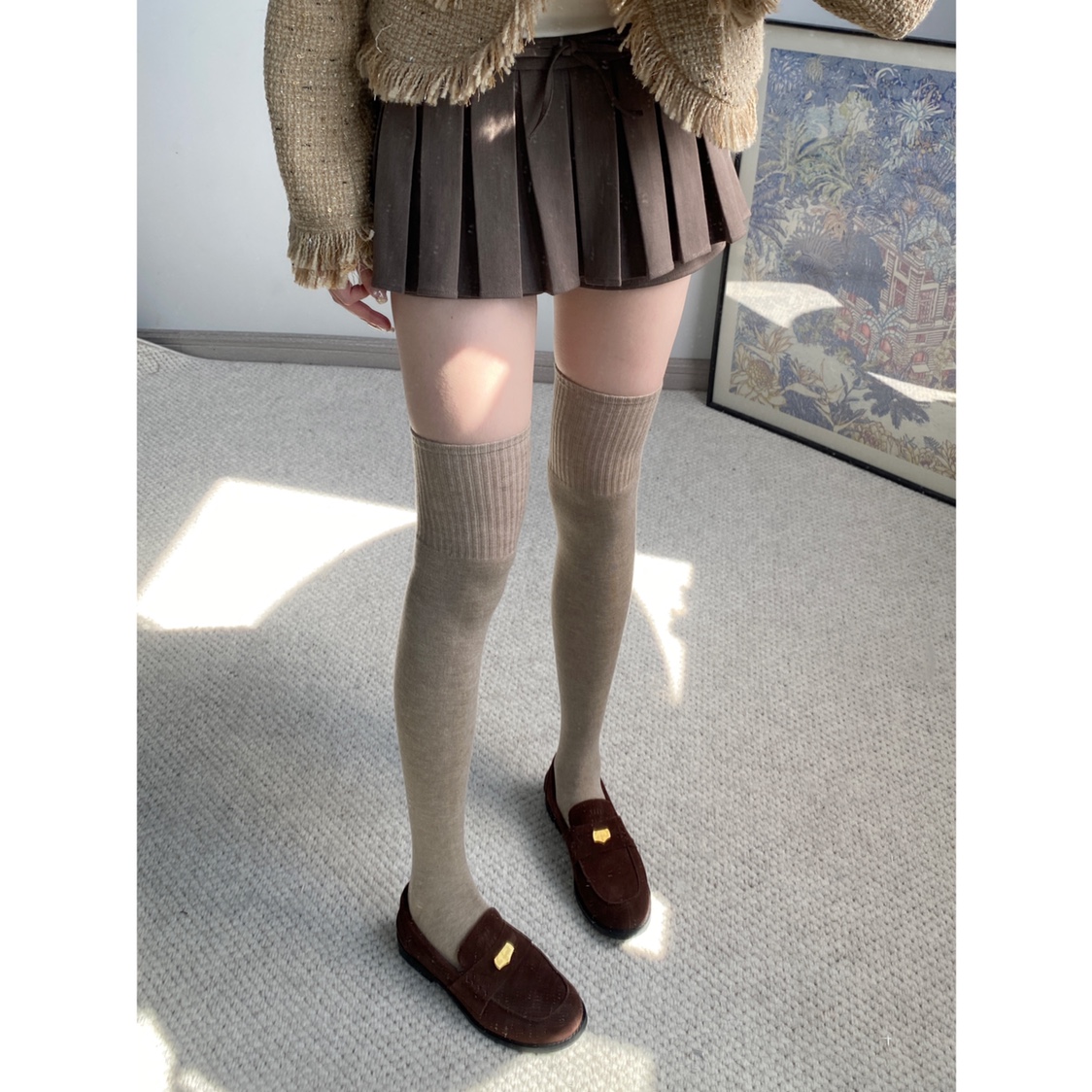 长筒袜羊绒加绒保暖白色加厚