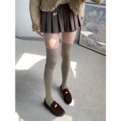 陆甜茶冬日系保暖高筒袜米色羊毛加绒白色长筒袜大腿加厚过膝袜女