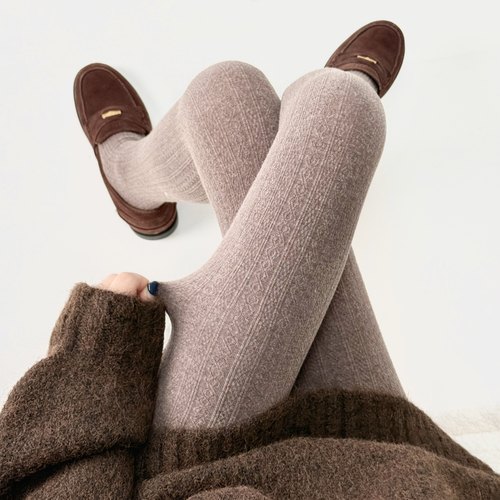 陆甜茶麻花咖啡色连裤袜女秋冬加绒加厚保暖显瘦美拉德风打底裤袜