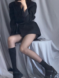 配靴子的黑丝袜女防勾丝 辣妹蹦迪学姐JK制服搭配丝袜连裤袜薄款
