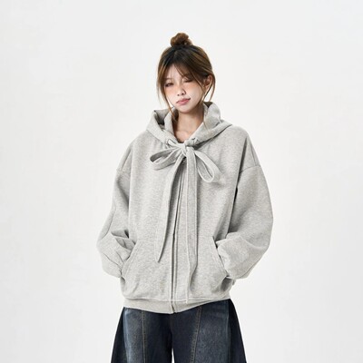 FMSN美式复古绑带设计连帽卫衣男女宽松休闲cleanfit帽衫开衫潮