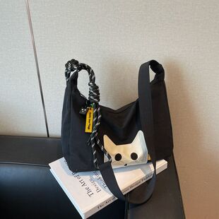 新款单肩腋下托特包大容量旅行通勤时尚可爱印花猫咪图案斜挎包