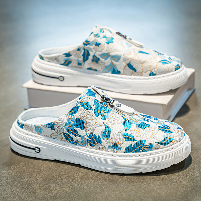 男鞋夏季防滑透气一脚蹬懒人帆布板鞋运动休闲办公室软底包头半拖,流行男鞋,包头拖,淘宝优惠券,粉丝福利购,淘宝优惠卷