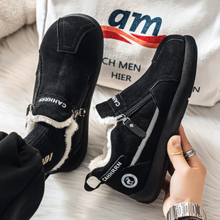 棉鞋男款2026新款冬季加绒保暖勃肯鞋测拉链一脚蹬东北加厚雪地靴