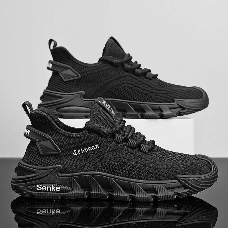 男鞋夏季透气飞织网面潮流运动鞋学生黑色轻便薄款跑步软底老爹鞋,流行男鞋,时尚休闲鞋,淘宝优惠券,粉丝福利购,淘宝优惠卷