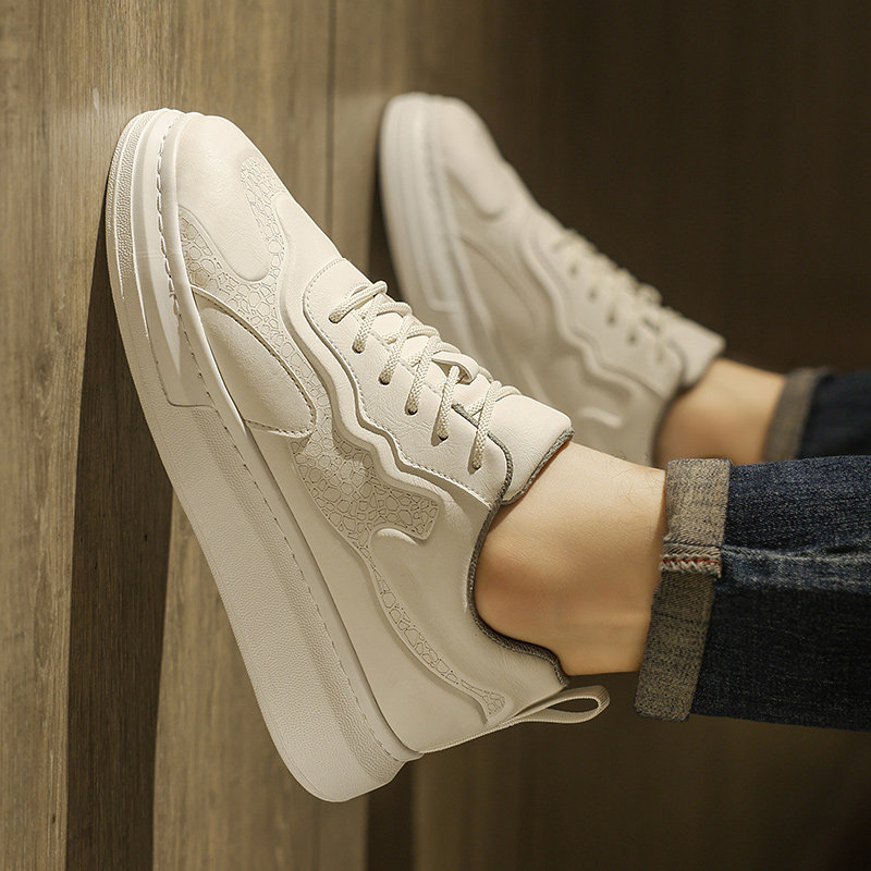 男鞋2026新款春季潮流高级感休闲板鞋男士皮面运动厚底工作小白鞋,流行男鞋,休闲板鞋,淘宝优惠券,粉丝福利购,淘宝优惠卷