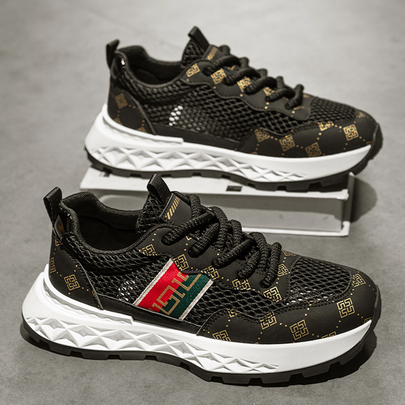 男鞋夏季网面透气潮流百搭休闲运动网鞋青少年跑步厚底黑色老爹鞋