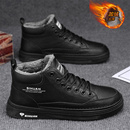 上班工作防水防滑休闲板鞋 棉鞋 加绒加厚保暖黑色高帮皮鞋 冬季 男款