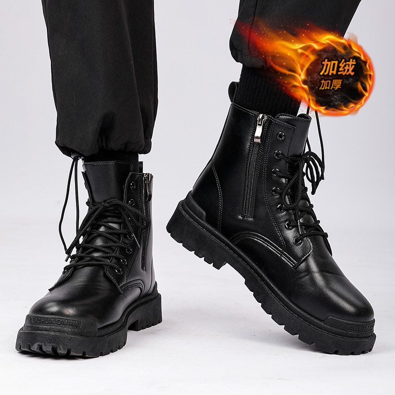 马丁靴男冬季高帮加绒保暖防寒雪地靴黑色潮流英伦风机车工装皮靴,流行男鞋,马丁靴,淘宝优惠券,粉丝福利购,淘宝优惠卷