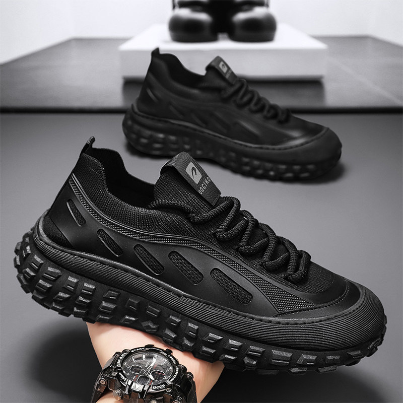 男鞋夏季2025新款网面透气轻便黑色运动鞋厚底防滑耐磨工作劳保鞋,流行男鞋,单鞋,淘宝优惠券,粉丝福利购,淘宝优惠卷