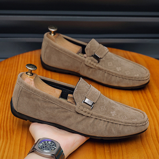 2025新款 懒人一脚蹬运动休闲皮鞋 男鞋 秋季 韩版 百搭开车豆豆乐福鞋