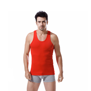 男士弹力纯棉全棉背心 细螺纹运动健身透气本命年打底大红色背心