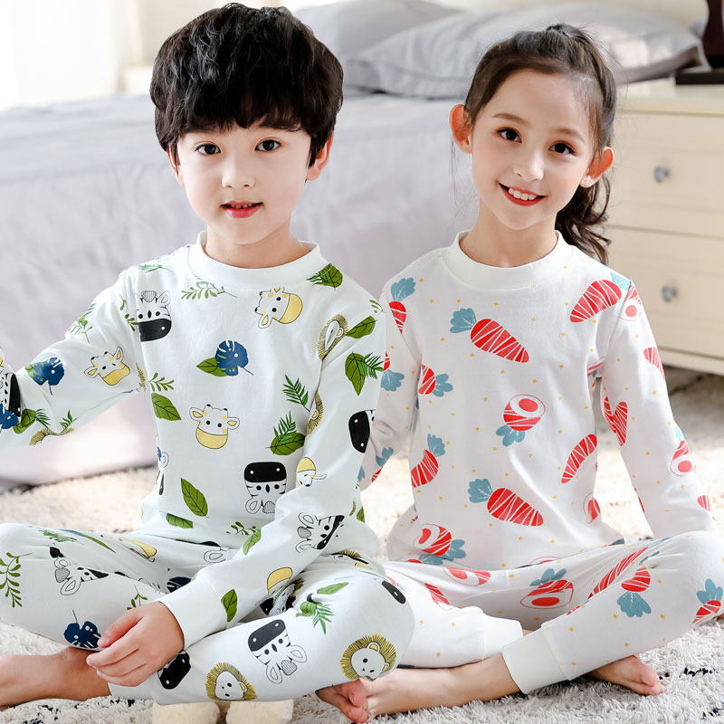 男童女童内衣套装纯棉棉毛衫中领