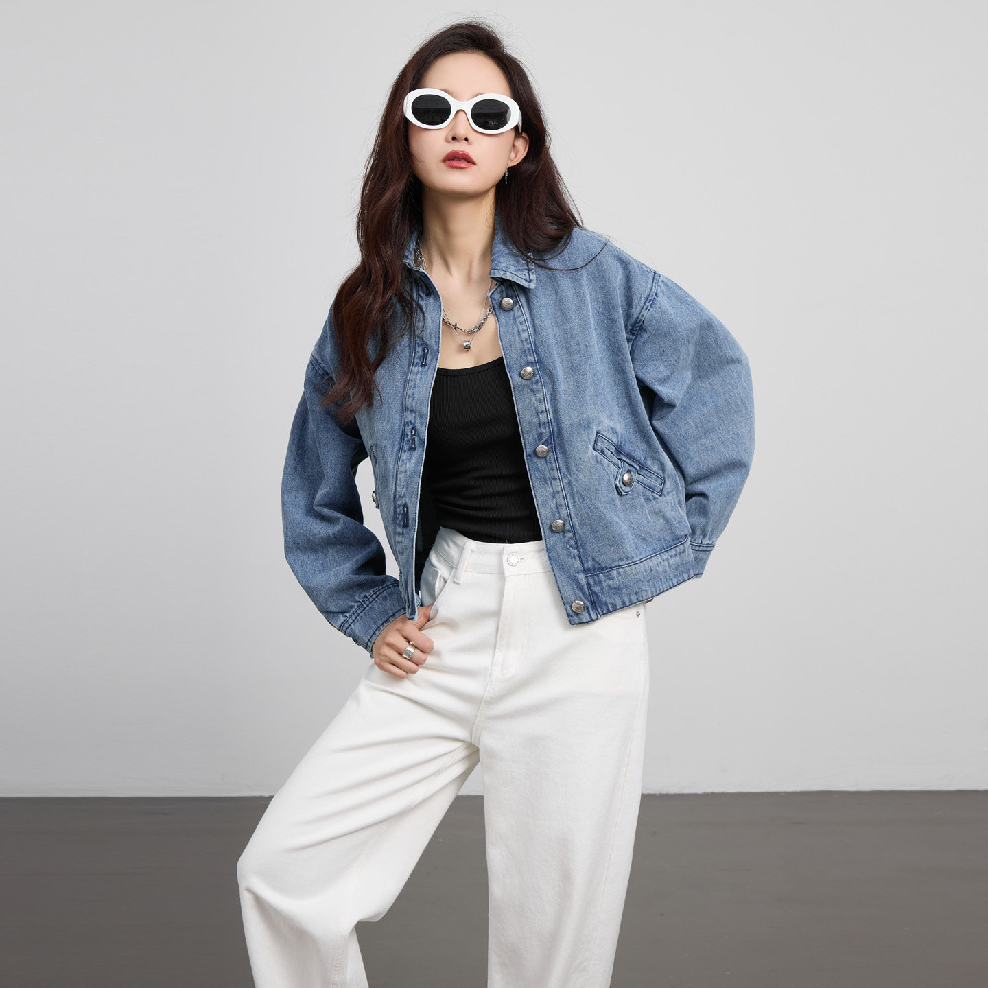 浅蓝牛仔外套女短款2026春新款宽松bf韩版慵懒风百搭长袖夹克上衣