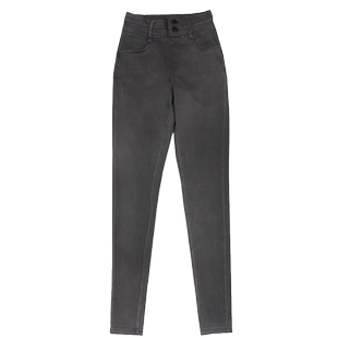 弹力高腰牛仔裤女小脚显瘦2025秋冬加绒软薄绒烟灰色高弹紧身靴裤