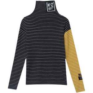 RS49048#加绒条纹毛衣打底衫女长袖高领秋冬新款上衣宽松时尚针织衫