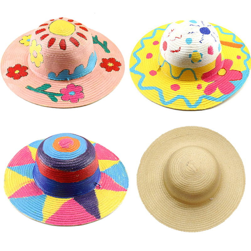 儿童DIY绘画草帽子墙面布置装饰幼儿园创意美术材料手工画画涂鸦