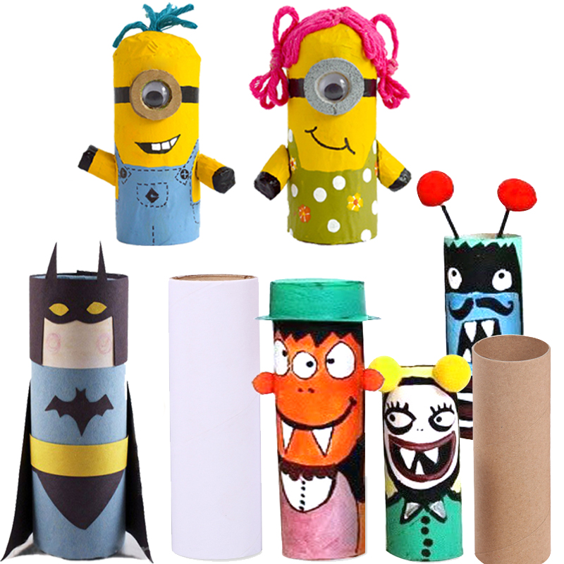幼儿园手工创意diy材料涂鸦绘画白胚纸筒纸管纸芯筒卷纸筒圆纸筒