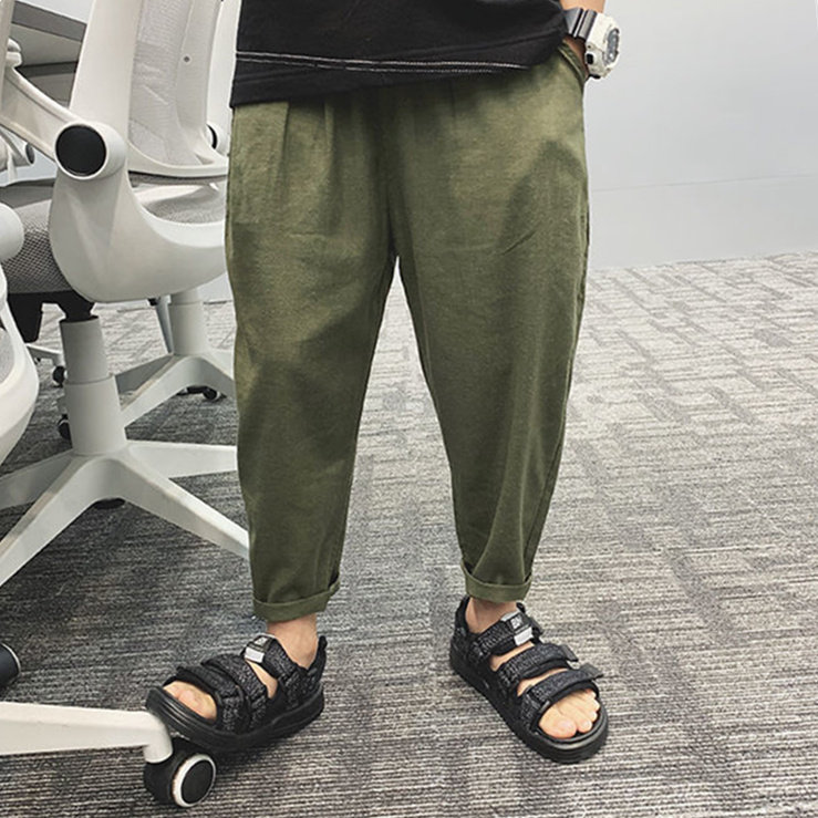 儿童装日系男童春秋透气纯棉九分休闲裤中大童春夏装宽松9分裤子