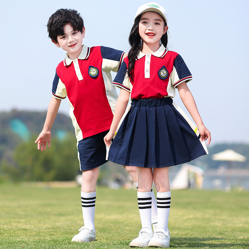 小学生校服酒红色夏季运动套装幼儿园毕业照班服夏季款英伦风园服