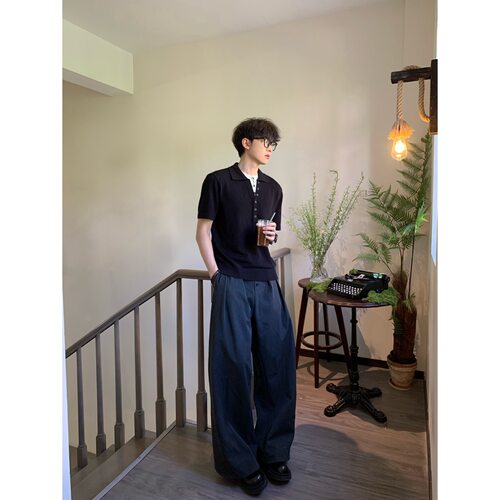 针织polo短袖亚麻简约透气男Clea