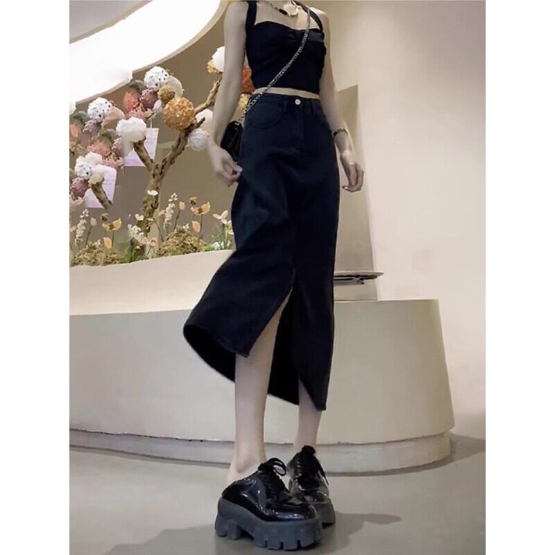 黑色天丝牛仔半身裙女夏季薄款大