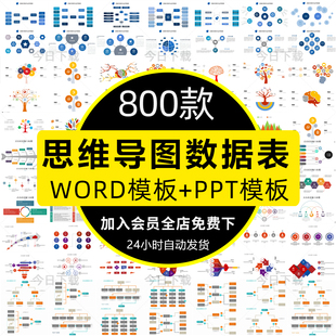 思维导图模板PPT数据图表WORD可视化信息对比多边形大脑树图形状