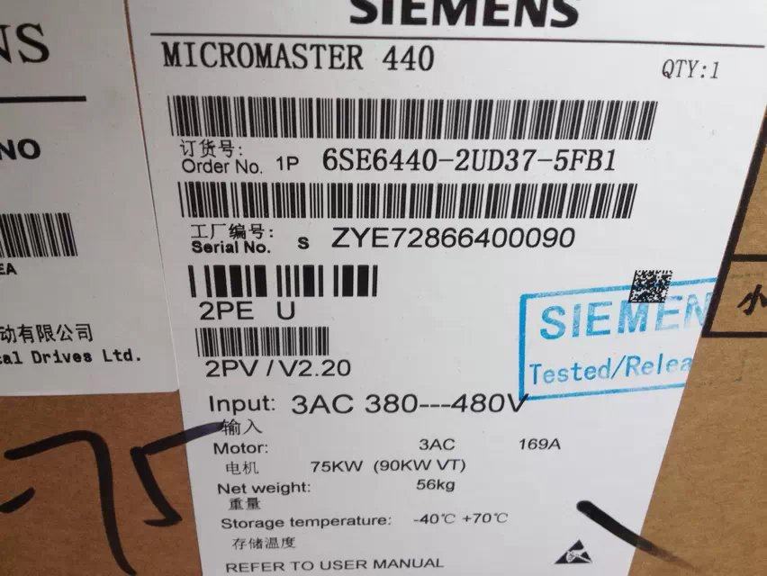 6SE64402UD375FB1西门子75KW变频器6SE6440-2UD37-5FB1原装现货