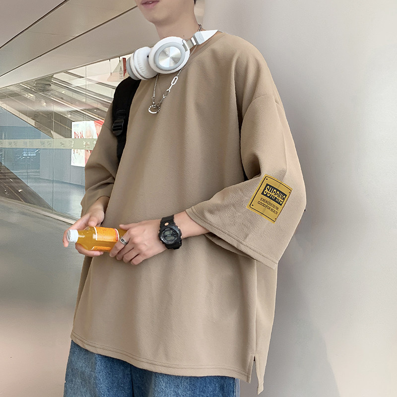 夏装2023日系大码港风七分袖T恤男加肥加大码260斤胖子短袖6XL,男装T恤,星座909