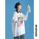 中性風(fēng)女裝小丑鬼臉印花bf風(fēng)男友風(fēng)加肥大碼落肩袖胖mm200斤半袖，女裝T恤，星座909