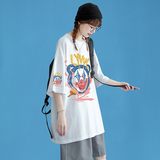 中性風(fēng)女裝小丑鬼臉印花bf風(fēng)男友風(fēng)加肥大碼落肩袖胖mm200斤半袖，女裝T恤，星座909