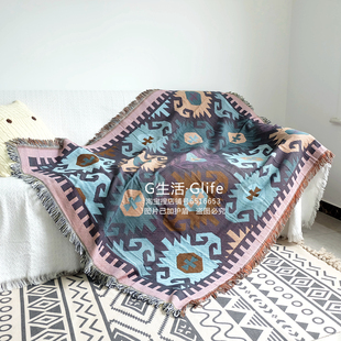 北欧民族棉麻风全包123组合沙发垫罩巾粗纺双面加厚宽盖布装饰毯
