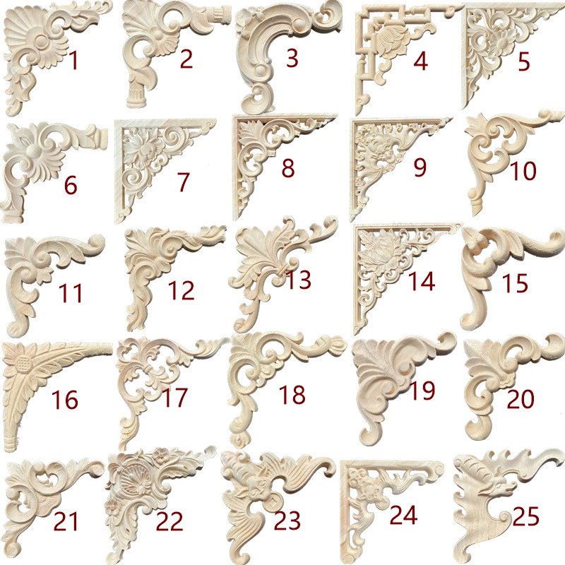 东阳木雕中式欧式吊顶大角花家具柜门装饰背景墙实木贴花花格推荐