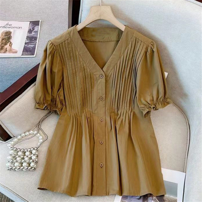 胖mm300斤宽松显瘦短袖衬衫女