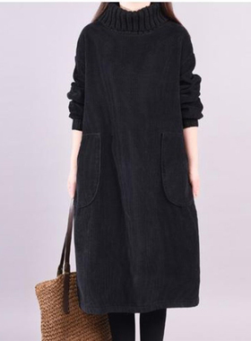 清仓捡漏专柜撤回特大码胖mm300斤加绒加厚灯芯绒宽松长袖连衣裙