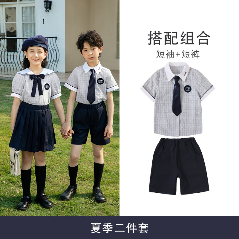 英伦风小学生校服夏季班服一年级儿童演出服幼儿园园服短袖绿色