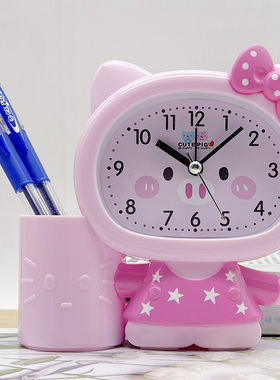 笔筒闹钟多功能学生用书桌卡通时钟卧室客厅网红创意儿童可爱钟表