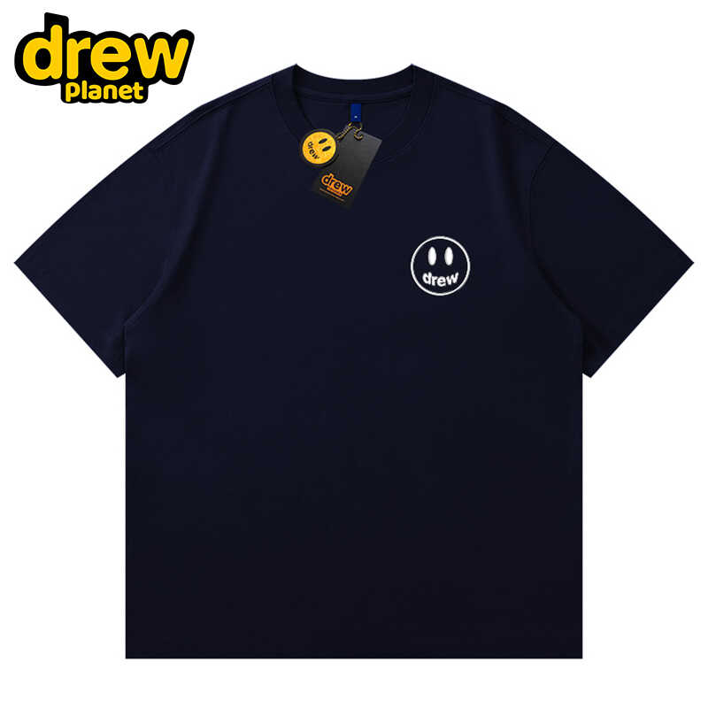 drew planet笑脸立体LOGO短袖T恤女潮牌高街宽松情侣纯棉上衣男生