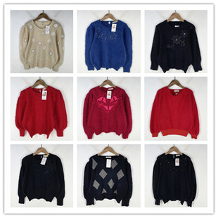 复古着vintage外贸精选民族风森女系钉珠绣花安哥拉兔绒毛衣X1501