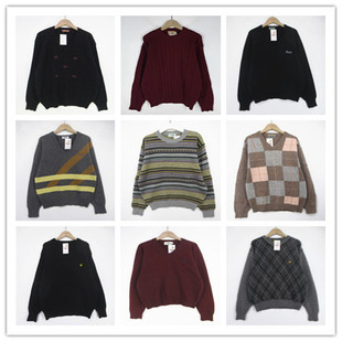 复古着vintage日韩精选校园风甜美系纯色条纹格子套头纯毛衣D4162