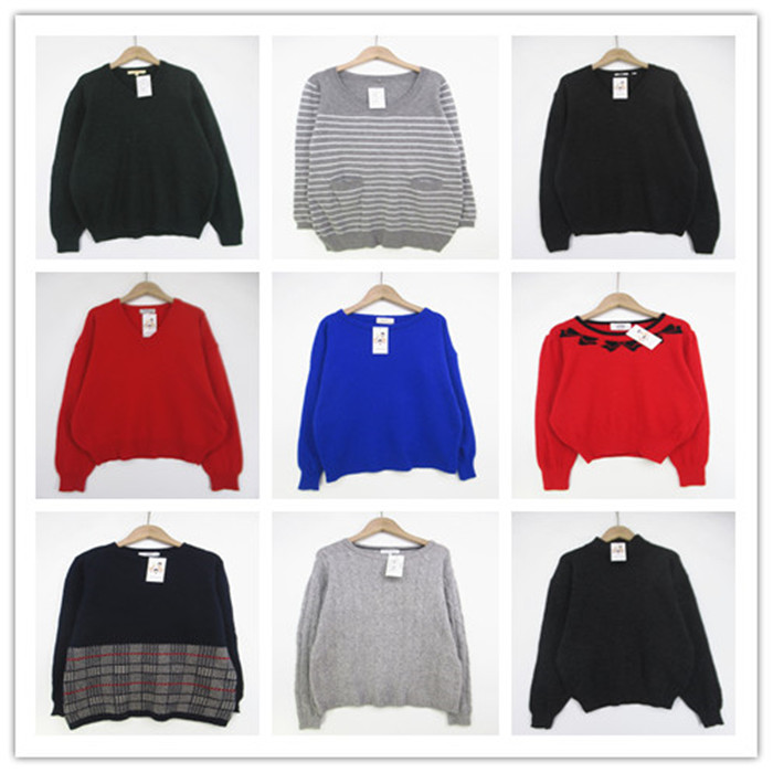 复古着vintage外贸精选民族风甜美森系纯色印绣花套头纯毛衣M5103