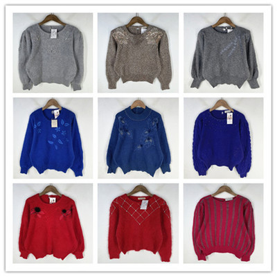 复古着vintage日韩精品民族风森女系绣花装饰安哥拉兔绒毛衣X3262