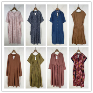 复古着vintage外贸精品学院风森女系格子印碎花卉棉布连衣裙P9562