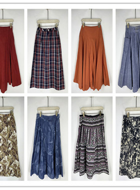 复古着vintage日韩尖货民族风森女系纯色印碎花卉夏季半身裙S2561