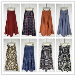 复古着vintage日韩尖货民族风森女系纯色印碎花卉夏季 半身裙S2561