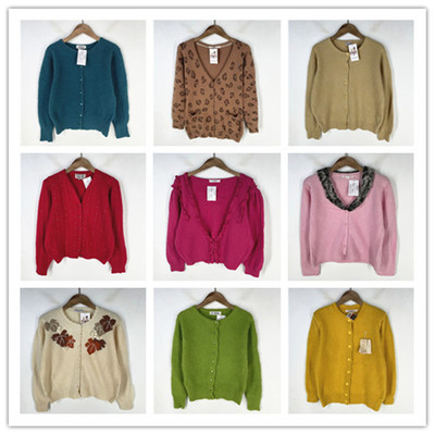 复古着vintage日韩精选田园风甜美系钉珠印绣花开衫兔绒毛衣X5601