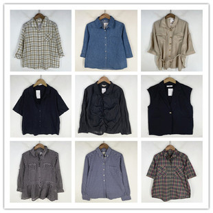 复古着vintage日韩尖货学院风甜美系纯色格子条纹棉麻布衬衫 V0462