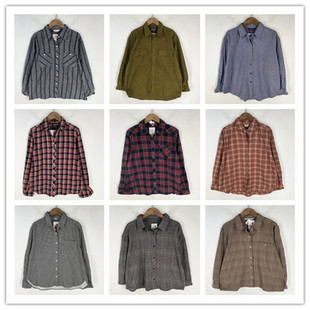 复古着vintage外贸精品学院风森女系格子条纹纯色棉麻布衬衫 V3103