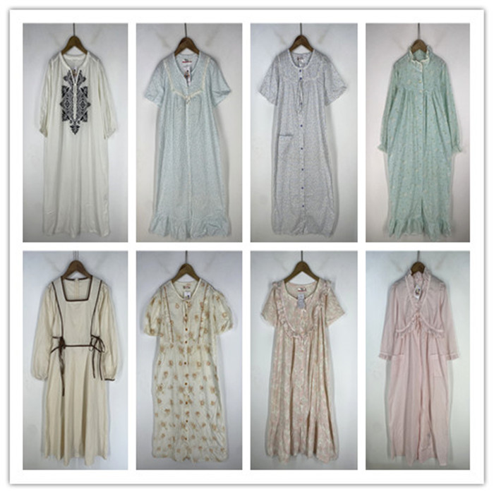 复古着vintage外贸精品田园风甜美森系纯色印绣花棉布连衣裙P5981图片